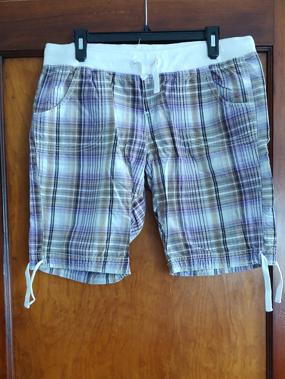 Arizona Jean Company Plaid Drawstring Shorts in Purple and Brown